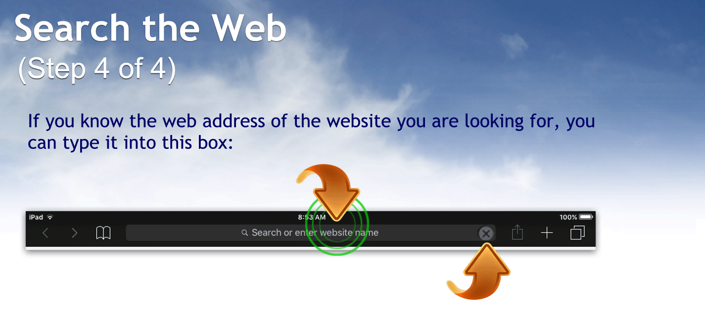 Step 404.
If you know the web address of the website you were looking for you can type it into the box at the top of the page.
If there is already a web address in that box, tap the little X to delete it so you can type in the address