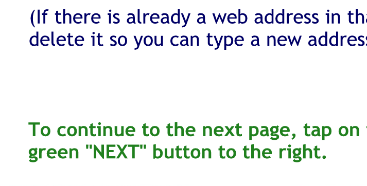 To continue to the next page tap on the green next button