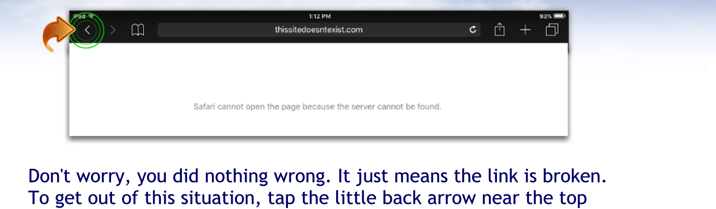 Don’t worry you did nothing wrong. It just means the link is broken. To get out of the situation tapped tap the little back arrow near the top left corner of the page.