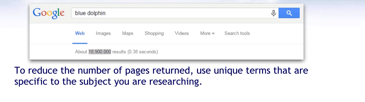 To reduce the number of pages returned use unique terms that are specific to the subject you are researching.